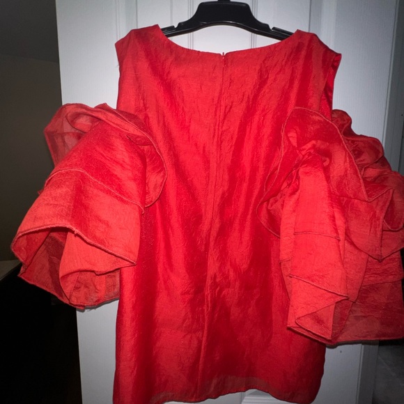Red Ruffle Sleeve Blouse - Picture 4 of 5